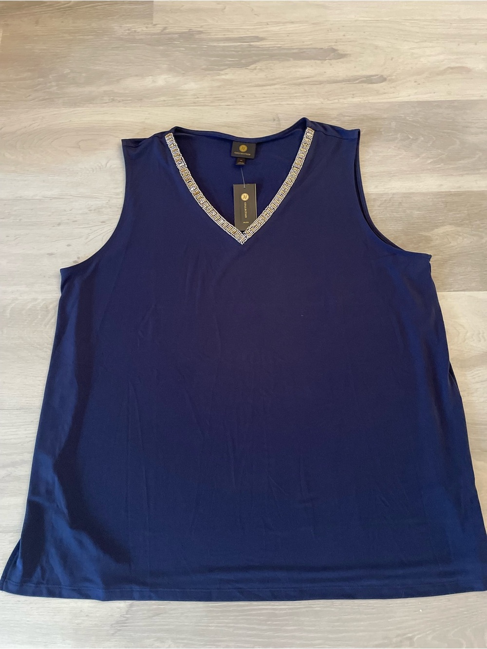 JM Collections Fancy Beaded Blue Sleeveless Top Tank ~ NWT ~ 3x